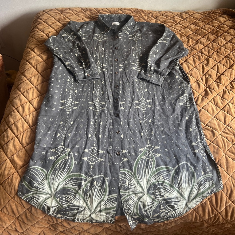 TANOA HAWAIIAN LINEN BUTTON UP MIDI DRESS 3XL